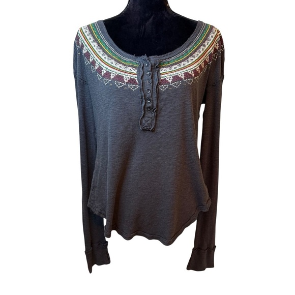 We The Free Dark Gray Long Sleeve Top with Multicolor Accents - Picture 2 of 8
